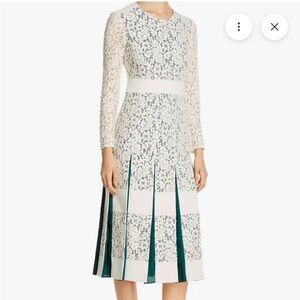 Tory Burch Lace Godet Midi Dress Size 8 Ivory Green Elegant